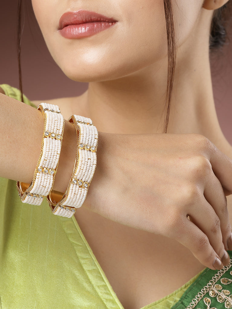 Women's Set Of 2 Gold-Plated Pearl Handcrafted Traditional Bangles