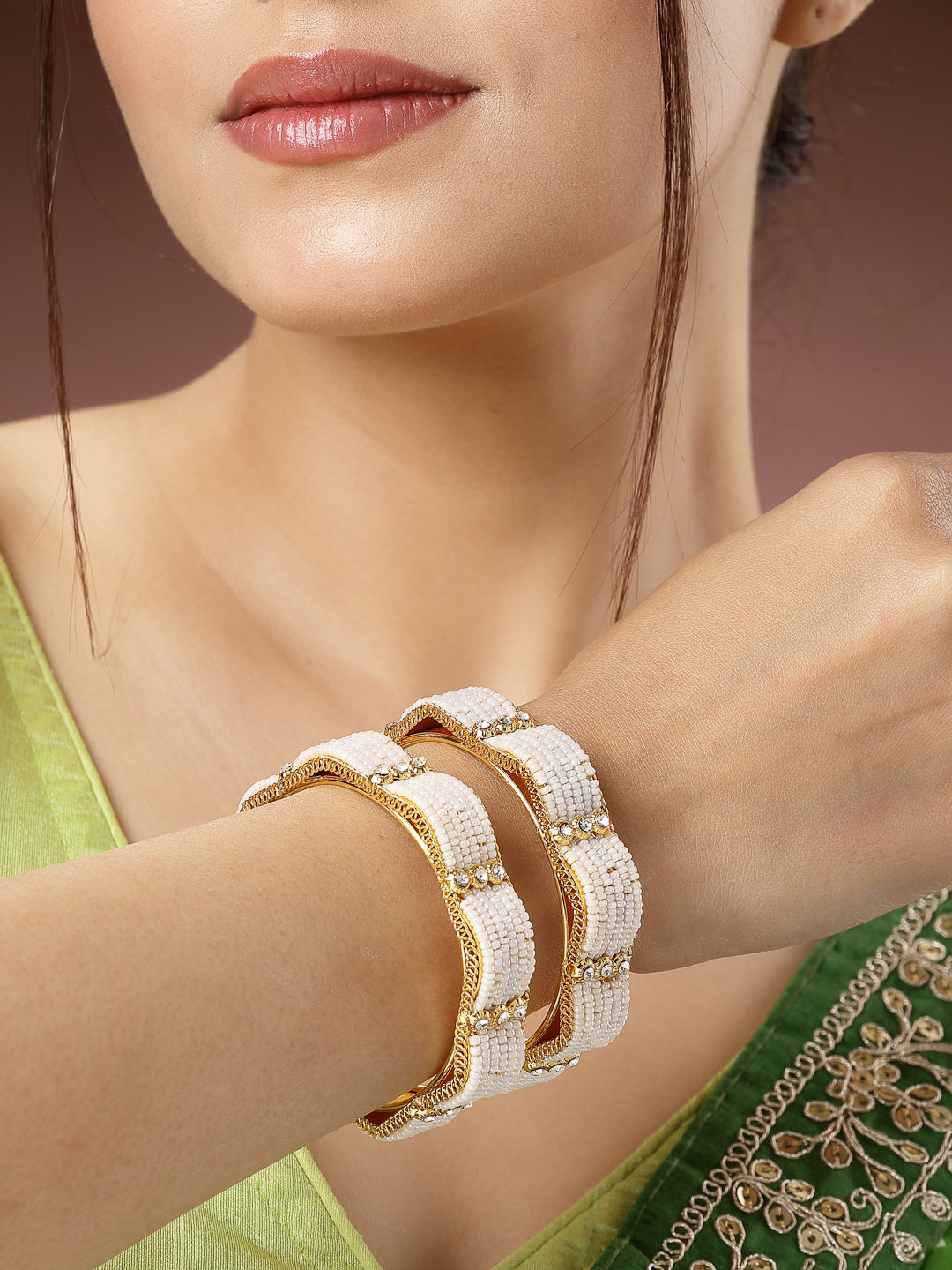 Women's Set Of 2 Gold-Plated Pearl Handcrafted Traditional Bangles - Nvr
