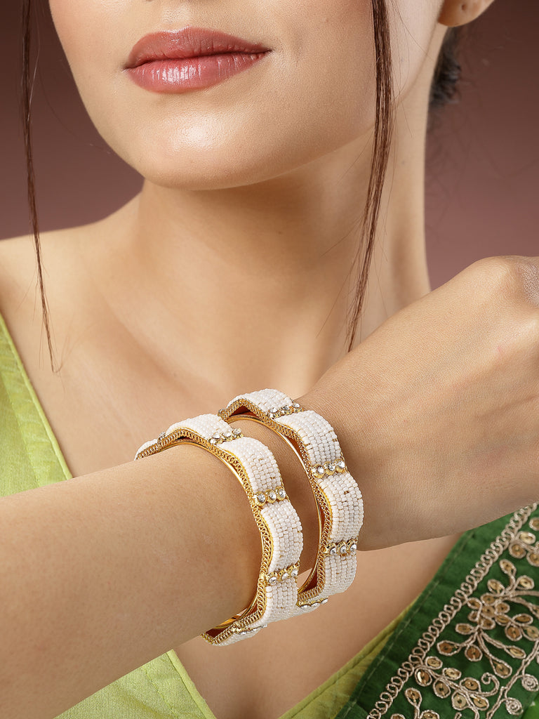 Women's Set Of 2 Gold-Plated Pearl Handcrafted Traditional Bangles