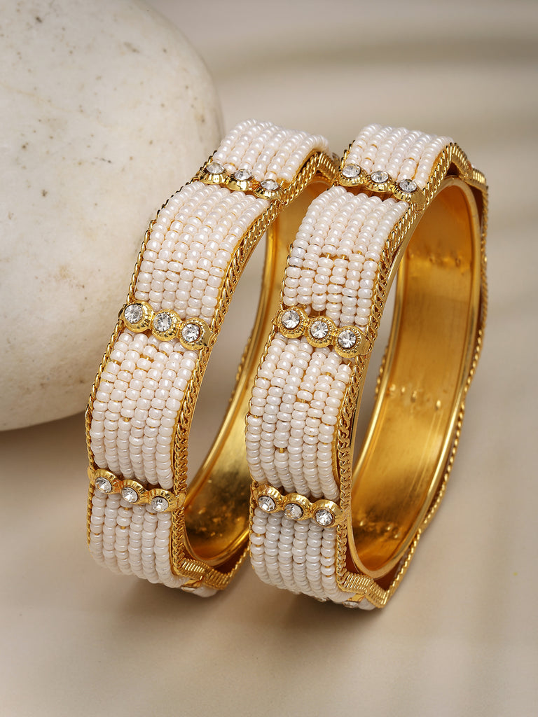 Women's Set Of 2 Gold-Plated Pearl Handcrafted Traditional Bangles
