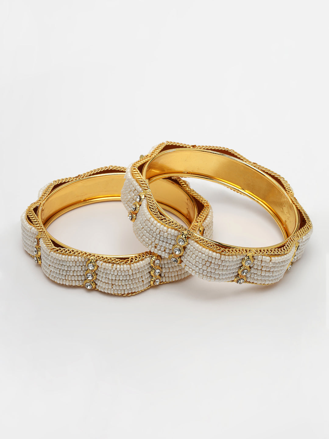 Women's Set Of 2 Gold-Plated Pearl Handcrafted Traditional Bangles