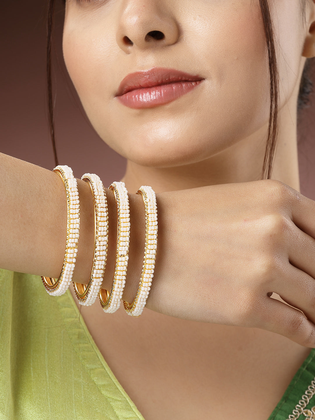 Women's Set Of 4 Gold-Plated Pearl Handcrafted Traditional Bangles - Nvr