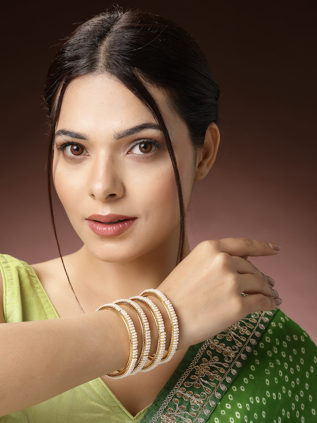 Women's Set Of 4 Gold-Plated Pearl Handcrafted Traditional Bangles