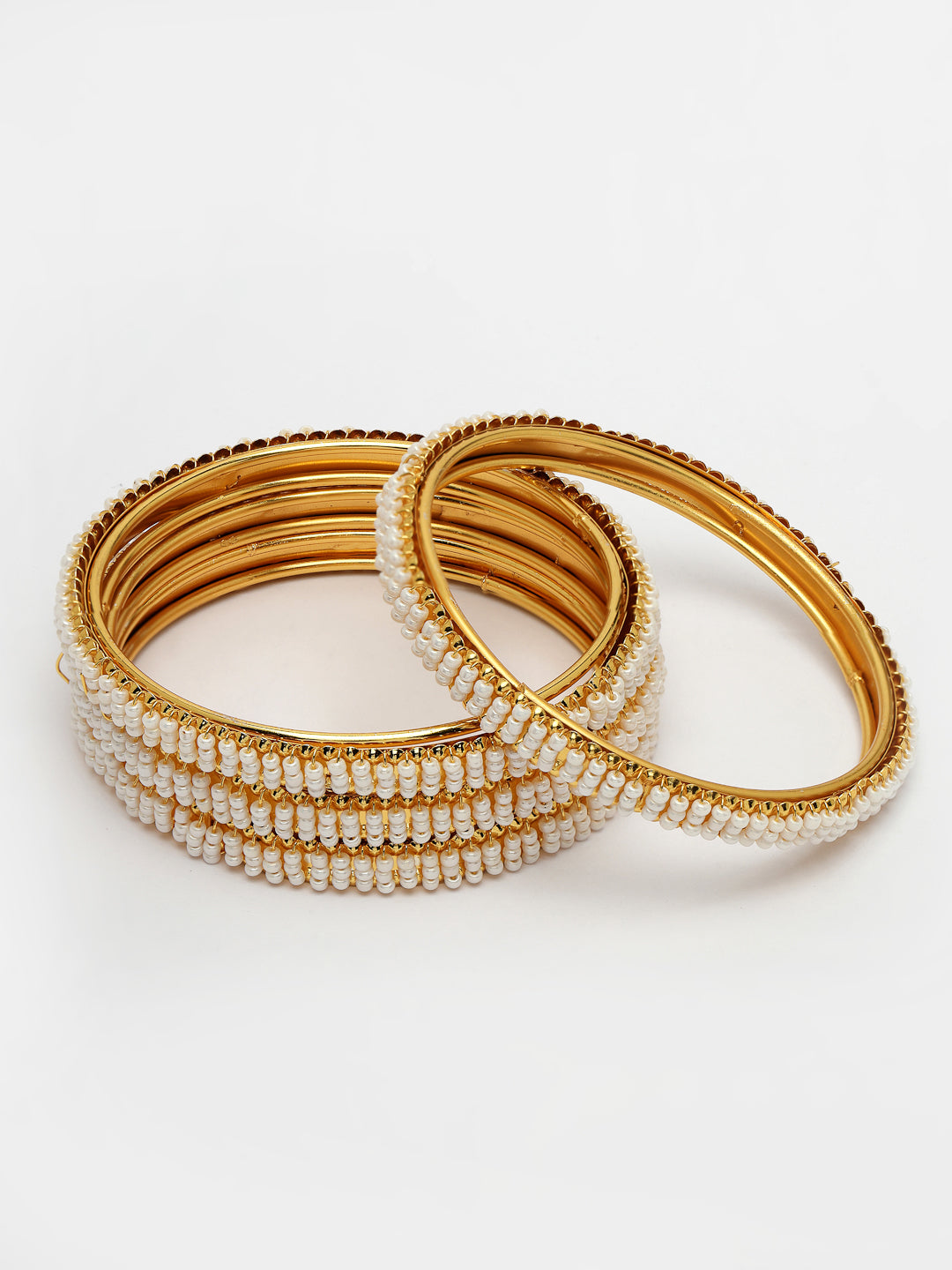 Women's Set Of 4 Gold-Plated Pearl Handcrafted Traditional Bangles