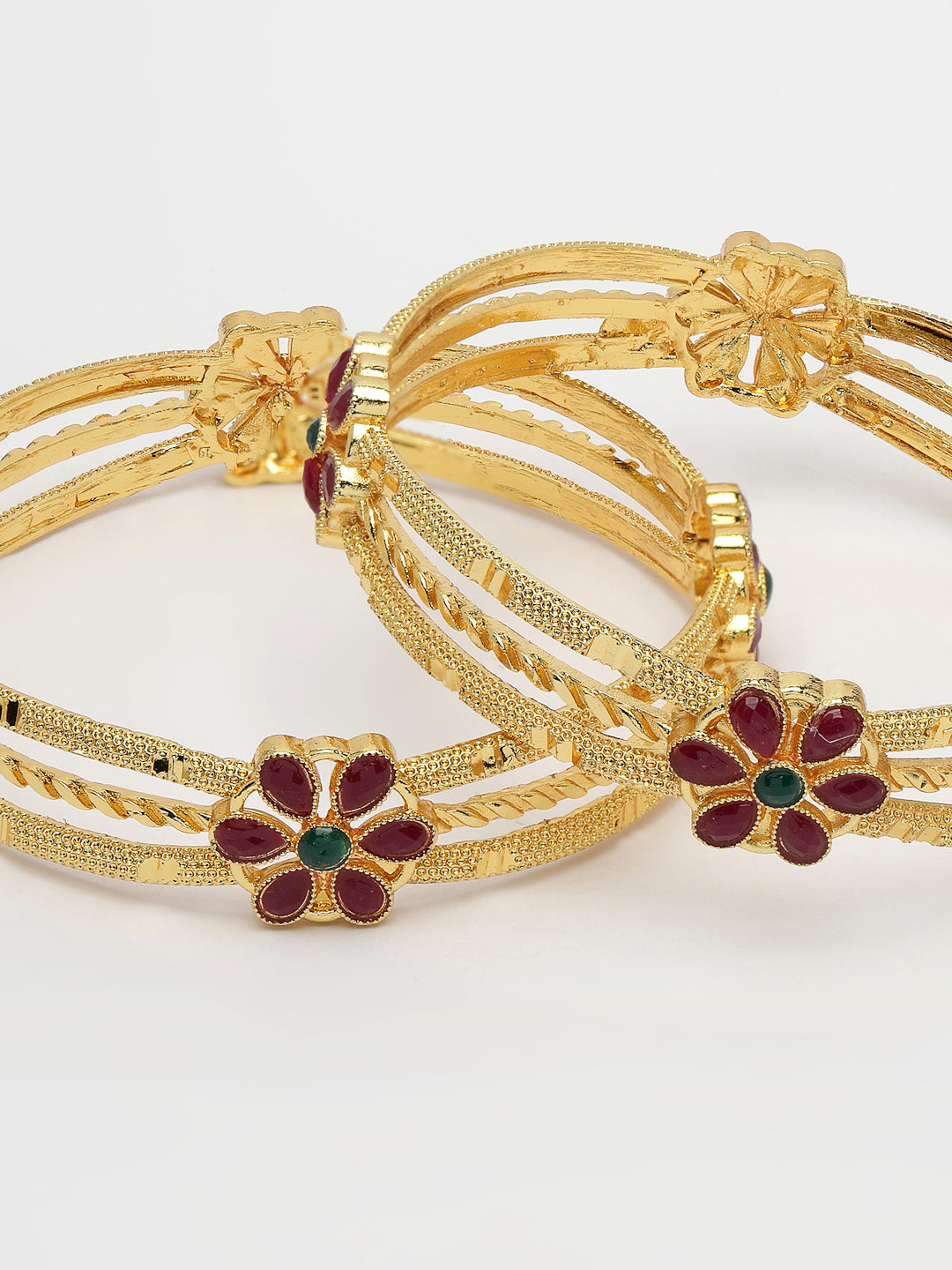 Women's Set Of 2 Gold-Plated Artificial Stones Handcrafted Traditional Bangles - Nvr