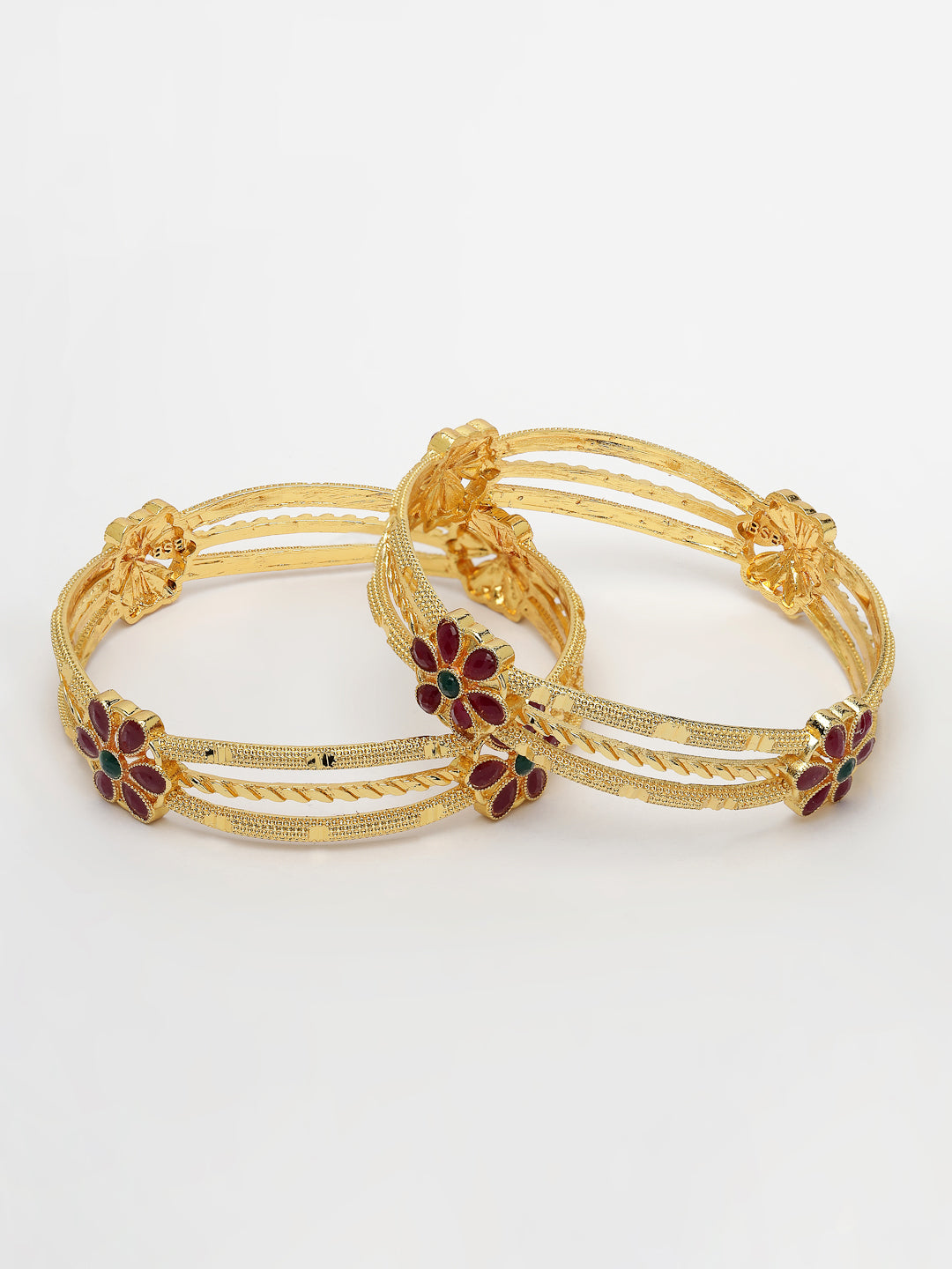 Women's Set Of 2 Gold-Plated Artificial Stones Handcrafted Traditional Bangles - Nvr