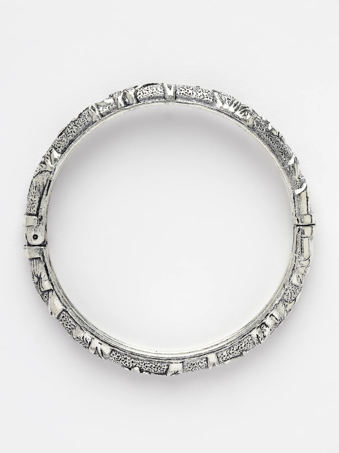 Women's Silver-Toned German Silver Floral Oxidised Kada Bangle
