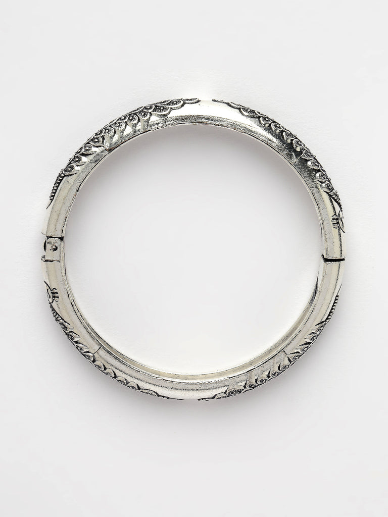 Women's Silver-Toned German Silver Peacock Design Oxidised Kada Bangle