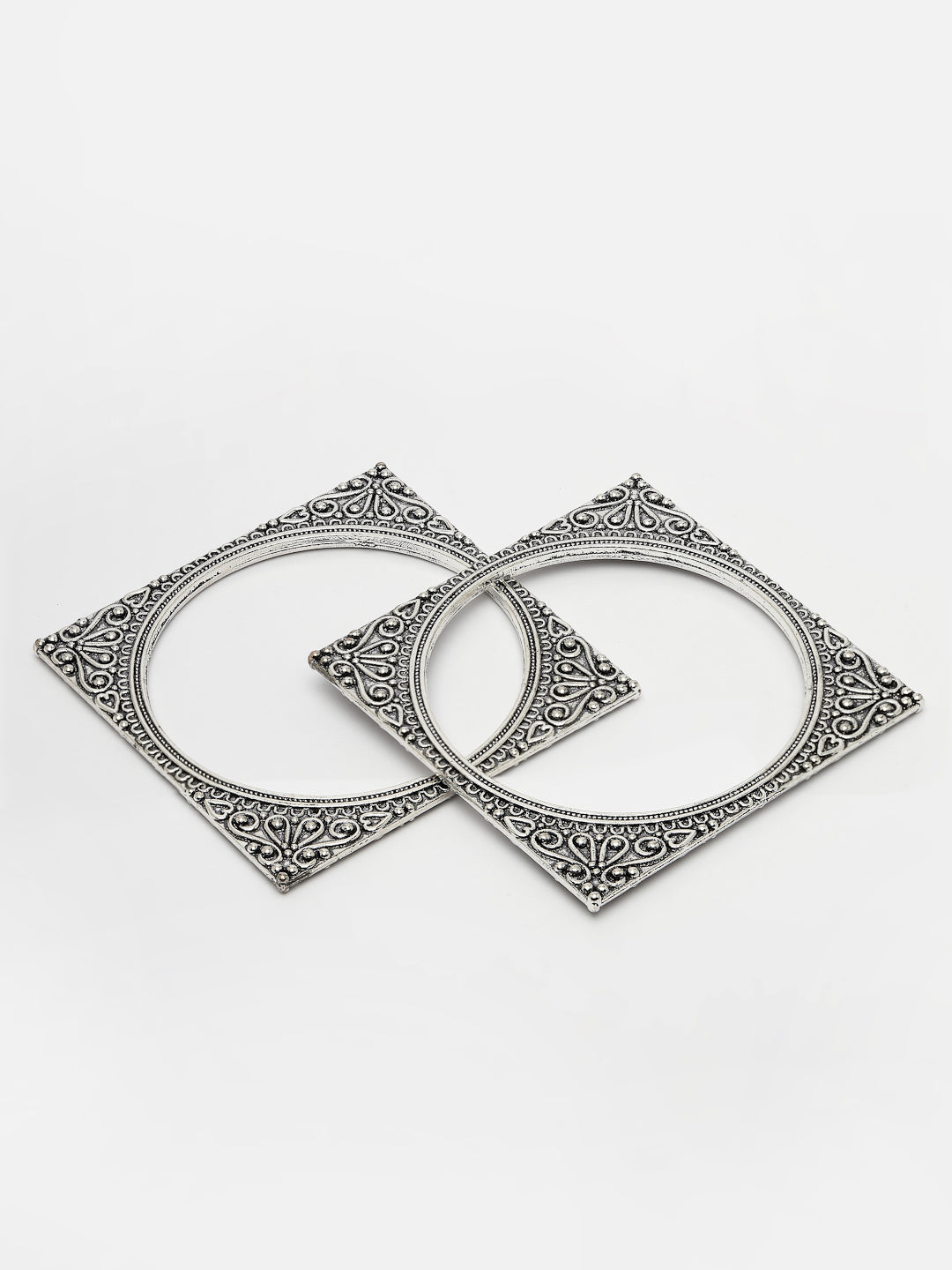 Women's Set Of 2 Silver-Toned Oxidized Square Shaped Bangles