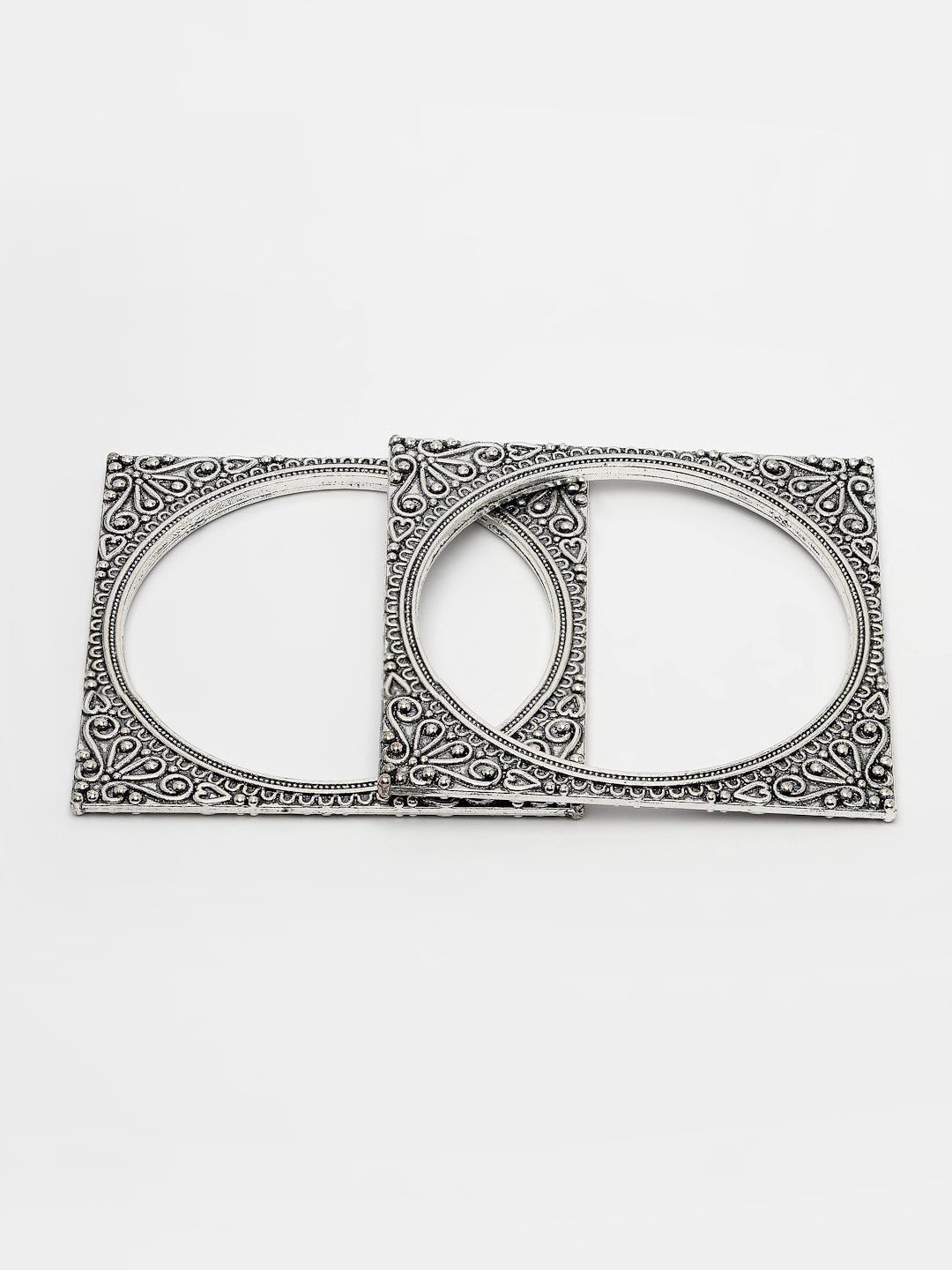 Women's Set Of 2 Silver-Toned Oxidized Square Shaped Bangles