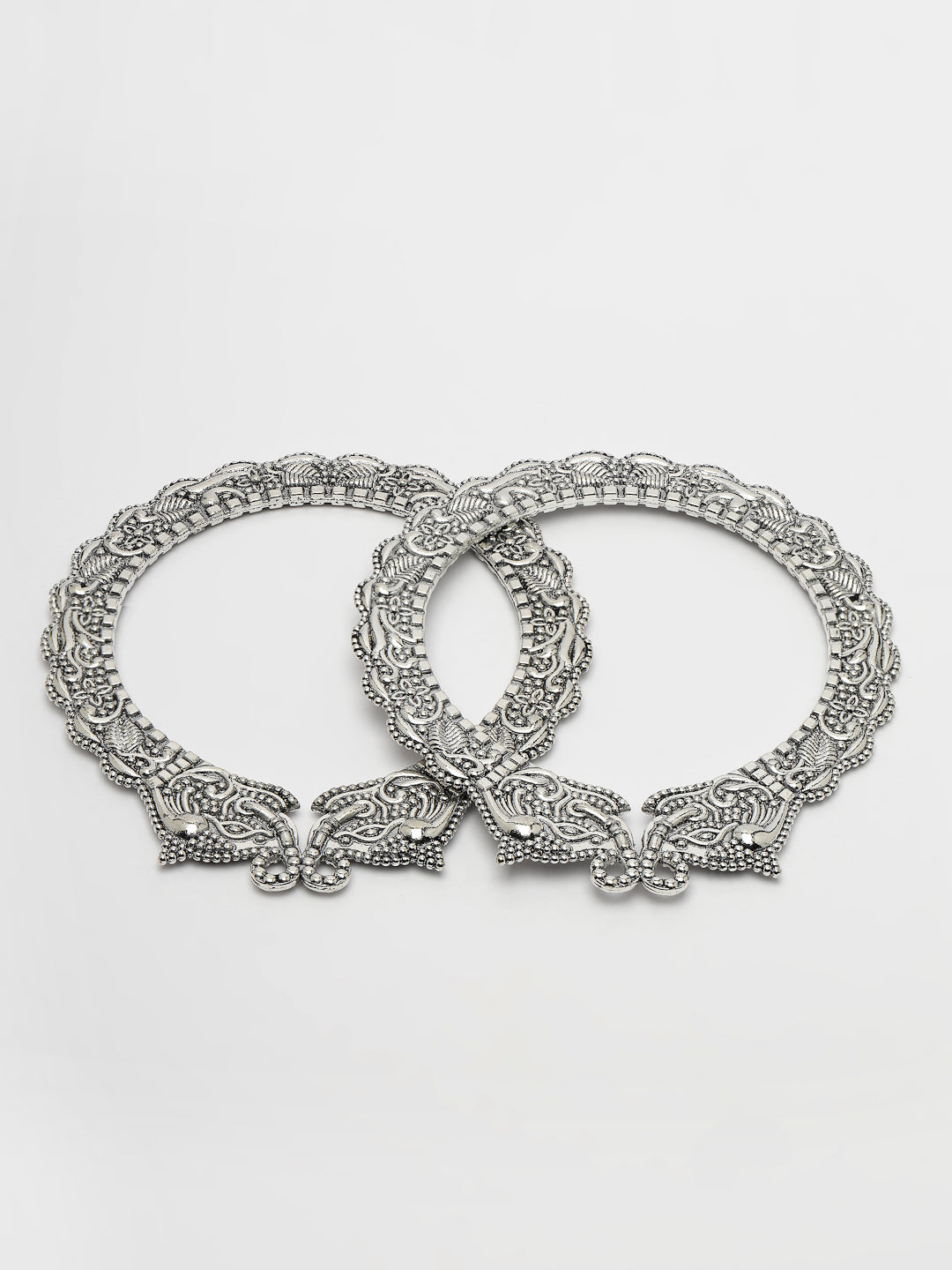 Women's Set Of 2  Silver-Toned German Silve Oxidised Elephant Design Handcrafted Bangles