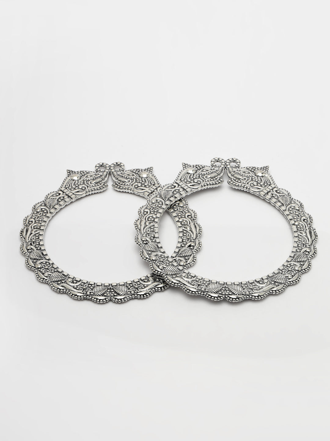 Women's Set Of 2  Silver-Toned German Silve Oxidised Elephant Design Handcrafted Bangles