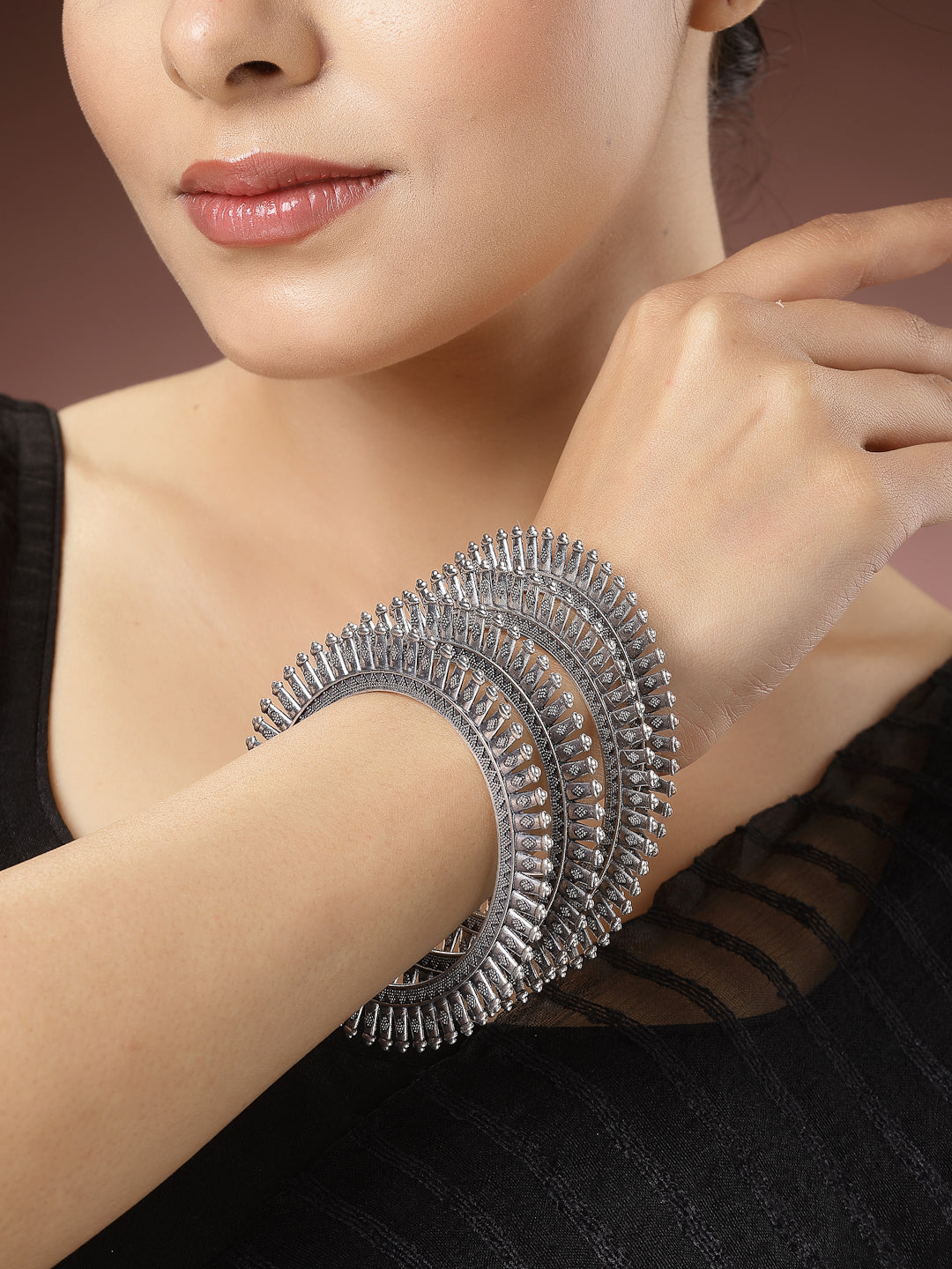 Women's Set Of 4 Silver-Plated German Silver Oxidised Bangles