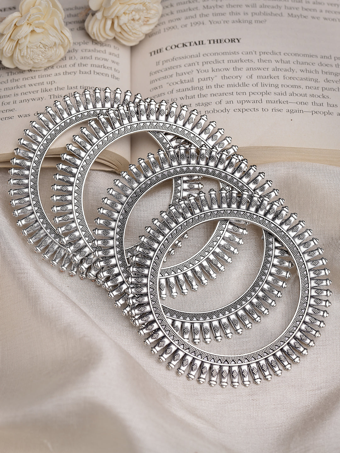 Women's Set Of 4 Silver-Plated German Silver Oxidised Bangles