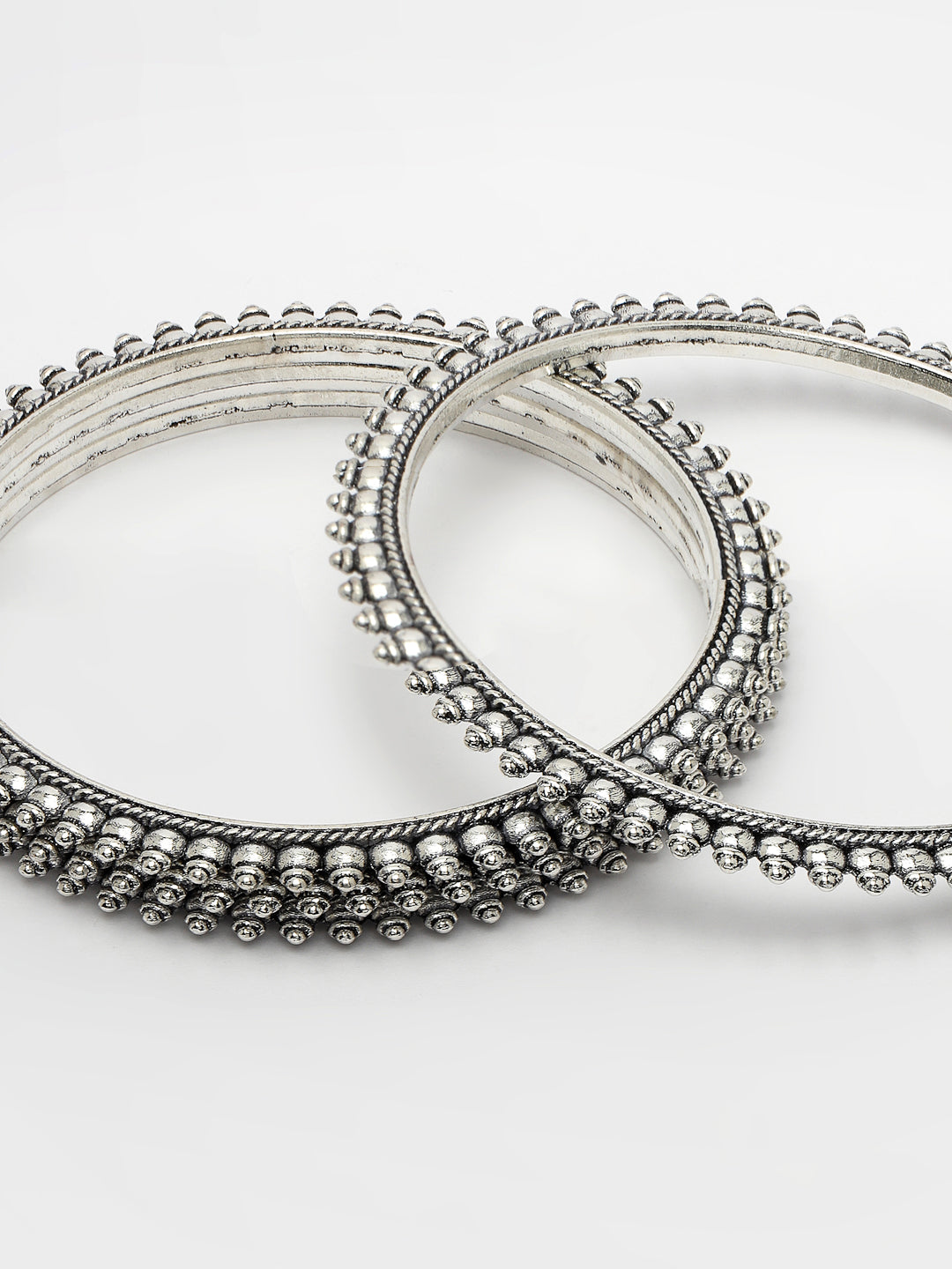 Women's Set Of 4 Silver-Toned German Silver Oxidised Bangles