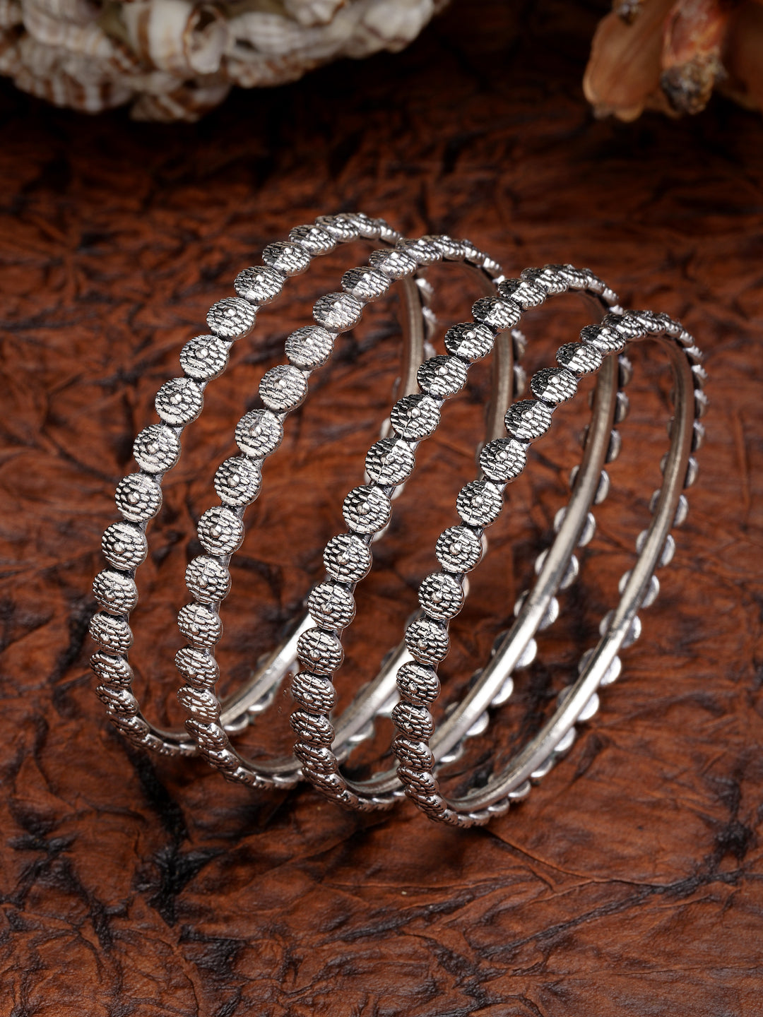 Women's Set Of 4 Silver-Toned German Silver Oxidised Bangles