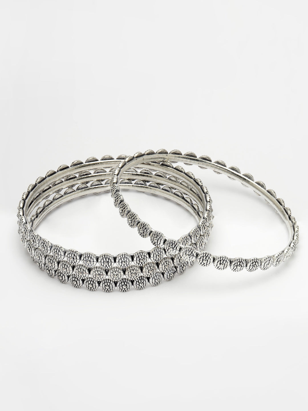 Women's Set Of 4 Silver-Toned German Silver Oxidised Bangles - Nvr