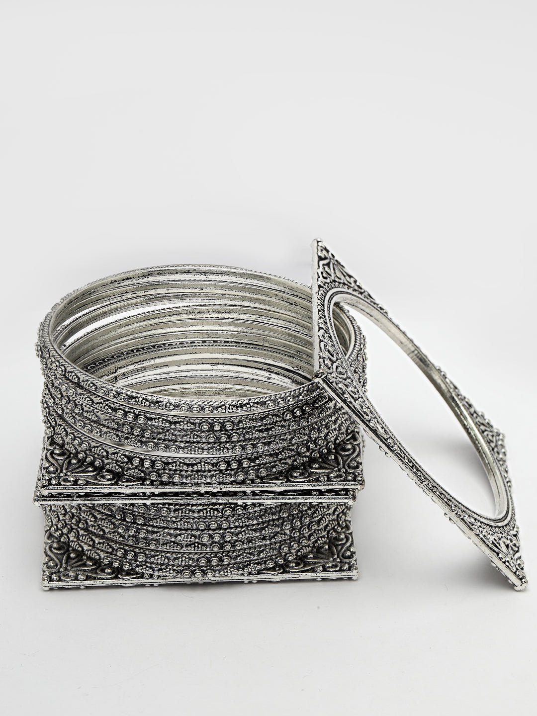 Women's Set Of 8 Silver-Toned German Silver Oxidised Bangles