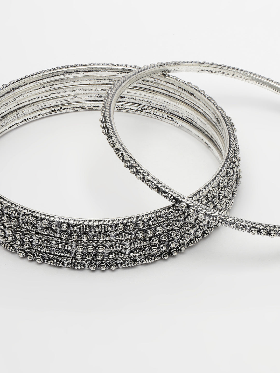 Women's Set Of 6 Silver-Toned German Silver Oxidised Bangles - Nvr