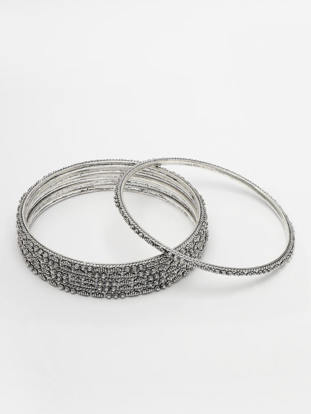 Women's Set Of 6 Silver-Toned German Silver Oxidised Bangles