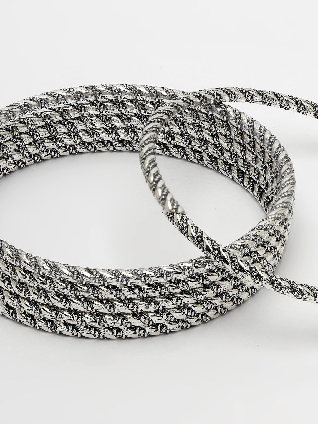 Women's Set Of 6 Silver-Toned German Silver Oxidised Bangles