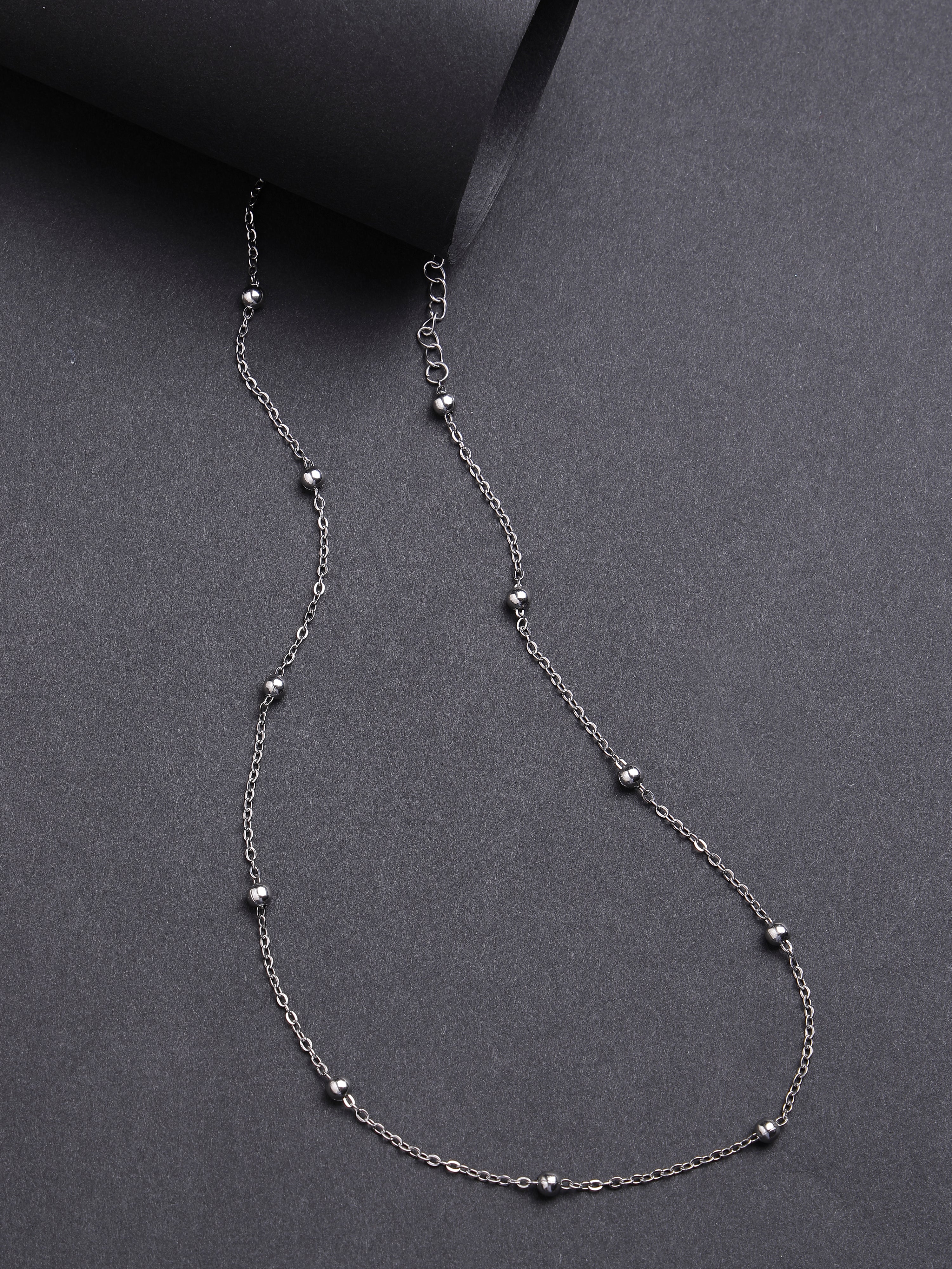 Women's Silver-Toned Artificial Beads German Silver Oxidised Chain - Nvr