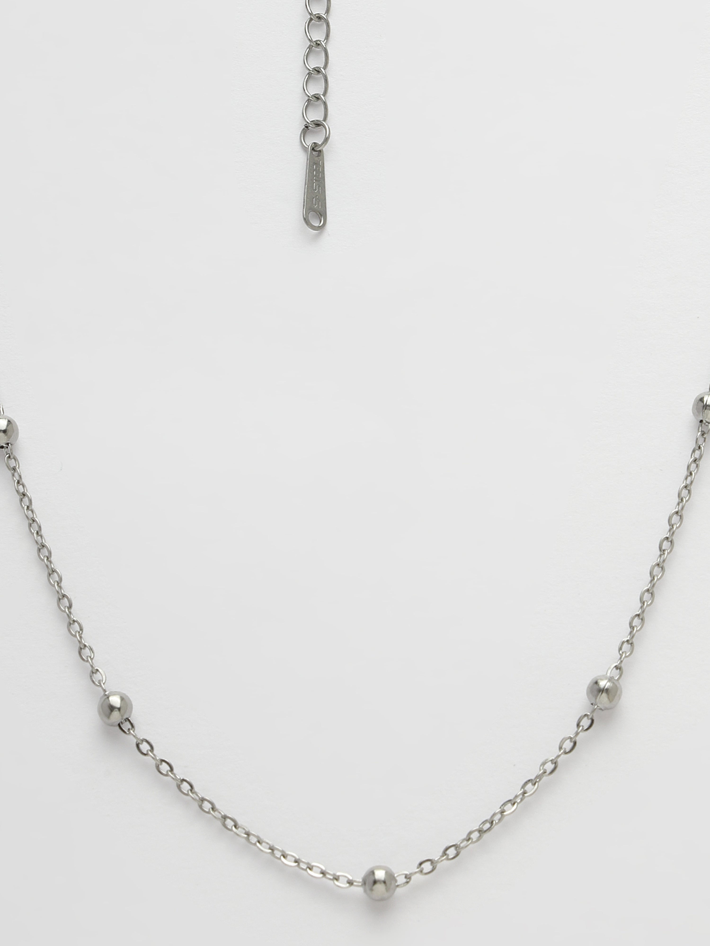 Women's Silver-Toned Artificial Beads German Silver Oxidised Chain