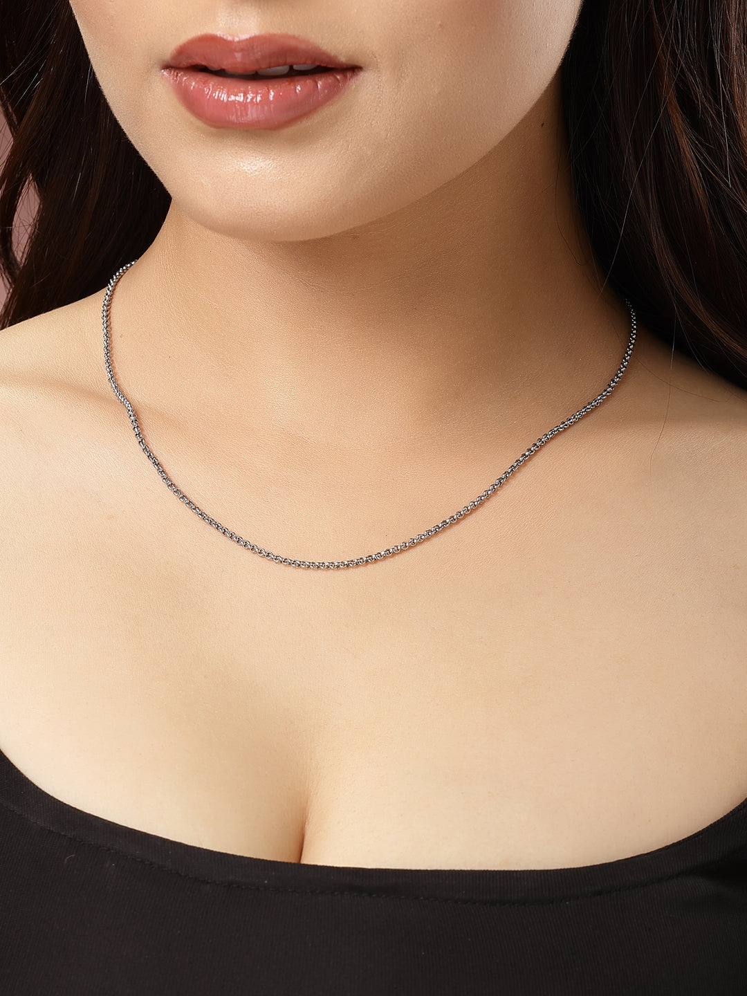 Women's Silver-Toned German Silver Oxidised Chain