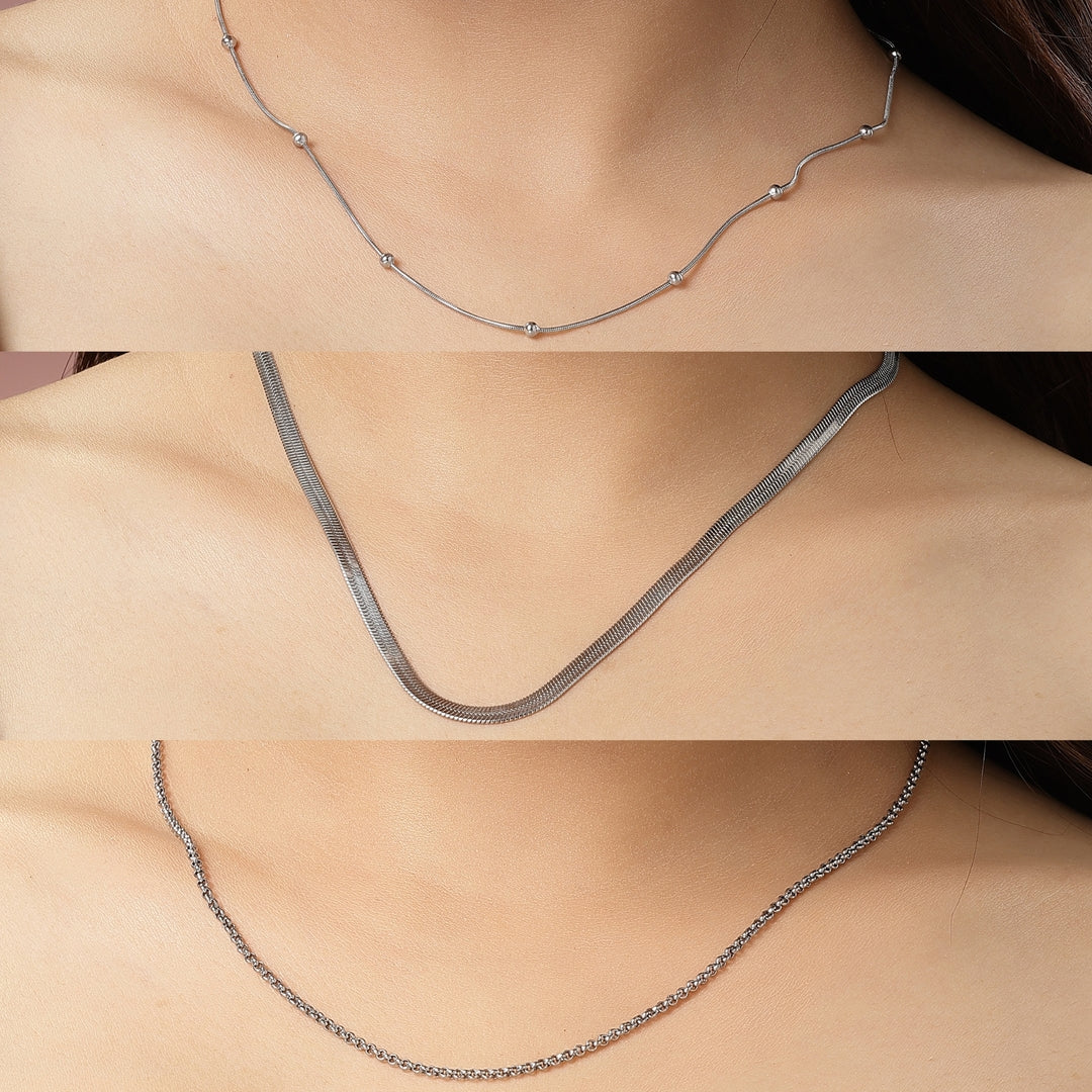 Women's Set Of 3 Silver-Toned German Silver Oxidised Chain - Nvr