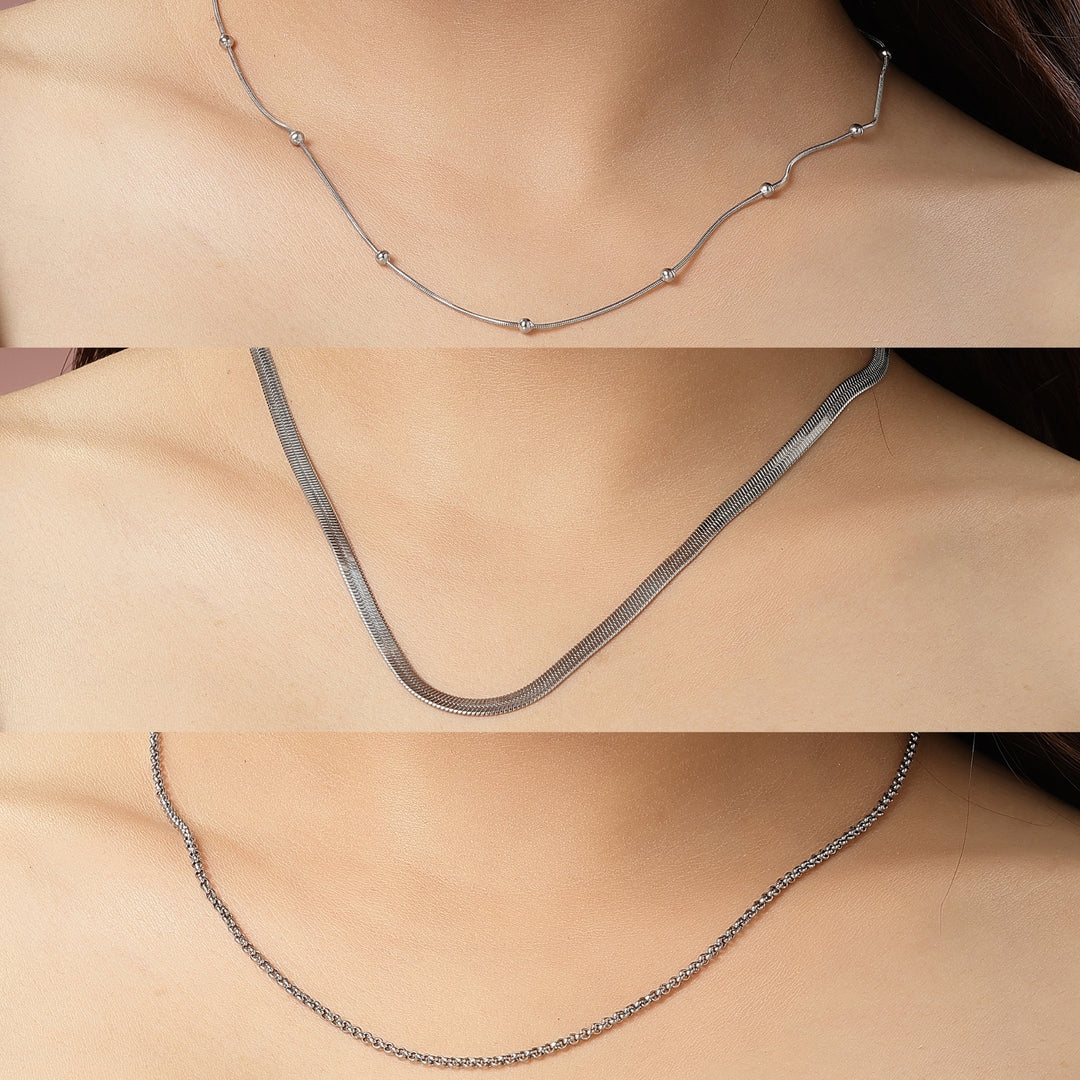 Women's Set Of 3 Silver-Toned German Silver Oxidised Chain