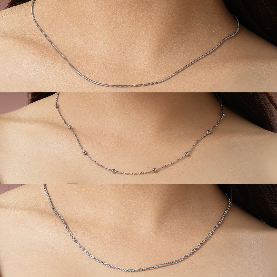 Women's Set Of 3 Silver-Toned German Silver Oxidised Chain - Nvr