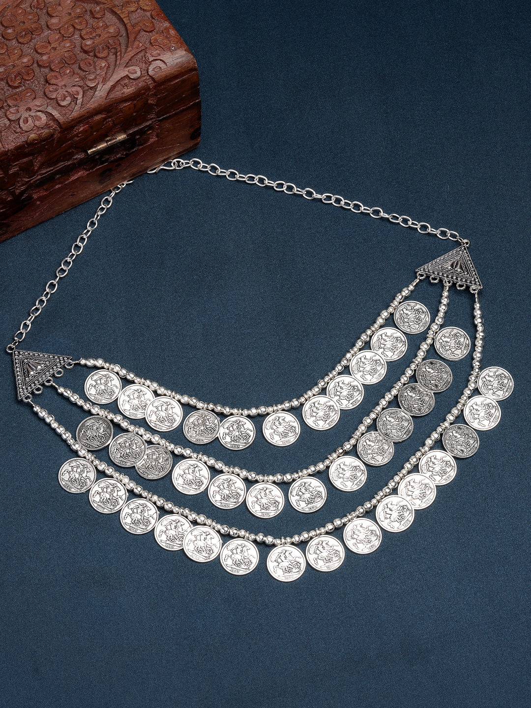 Women's 3 Layered Artificial Beads German Silver Oxidised Necklace