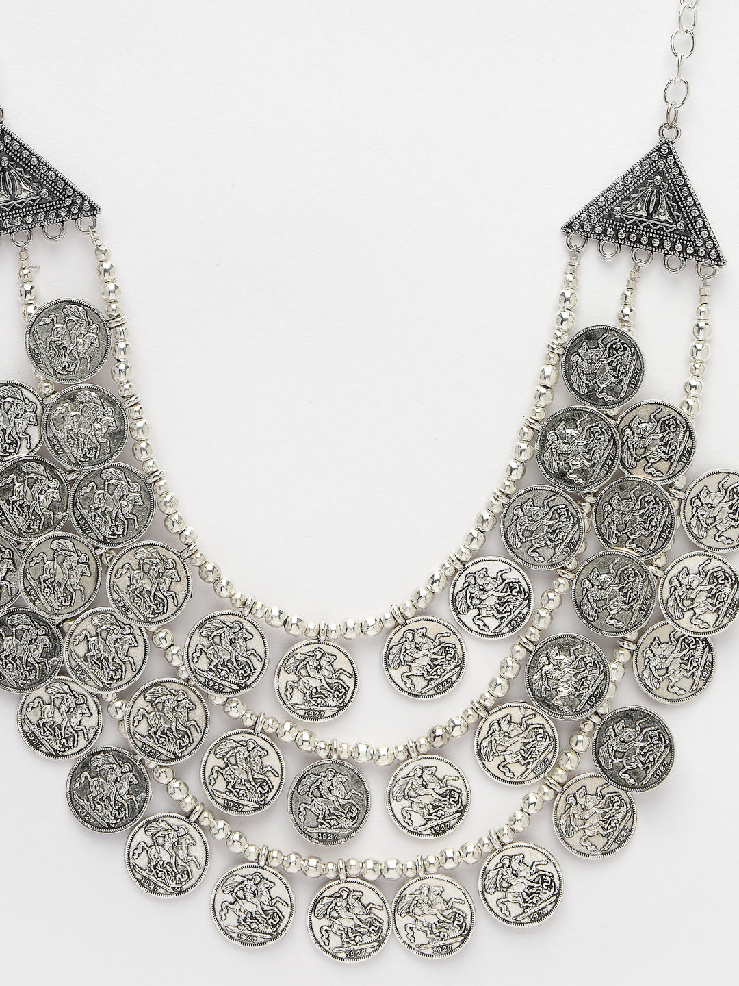 Women's 3 Layered Artificial Beads German Silver Oxidised Necklace