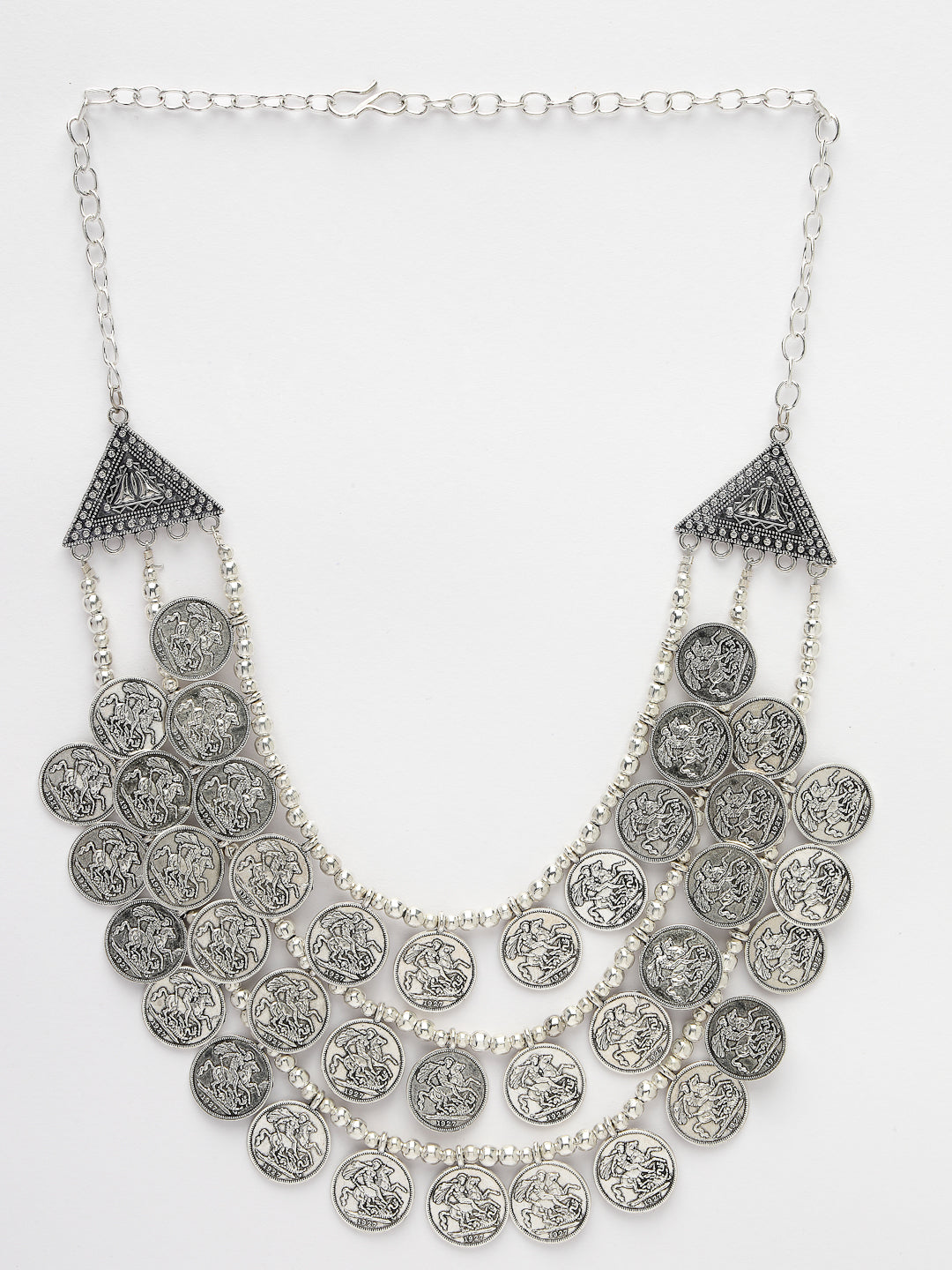 Women's 3 Layered Artificial Beads German Silver Oxidised Necklace