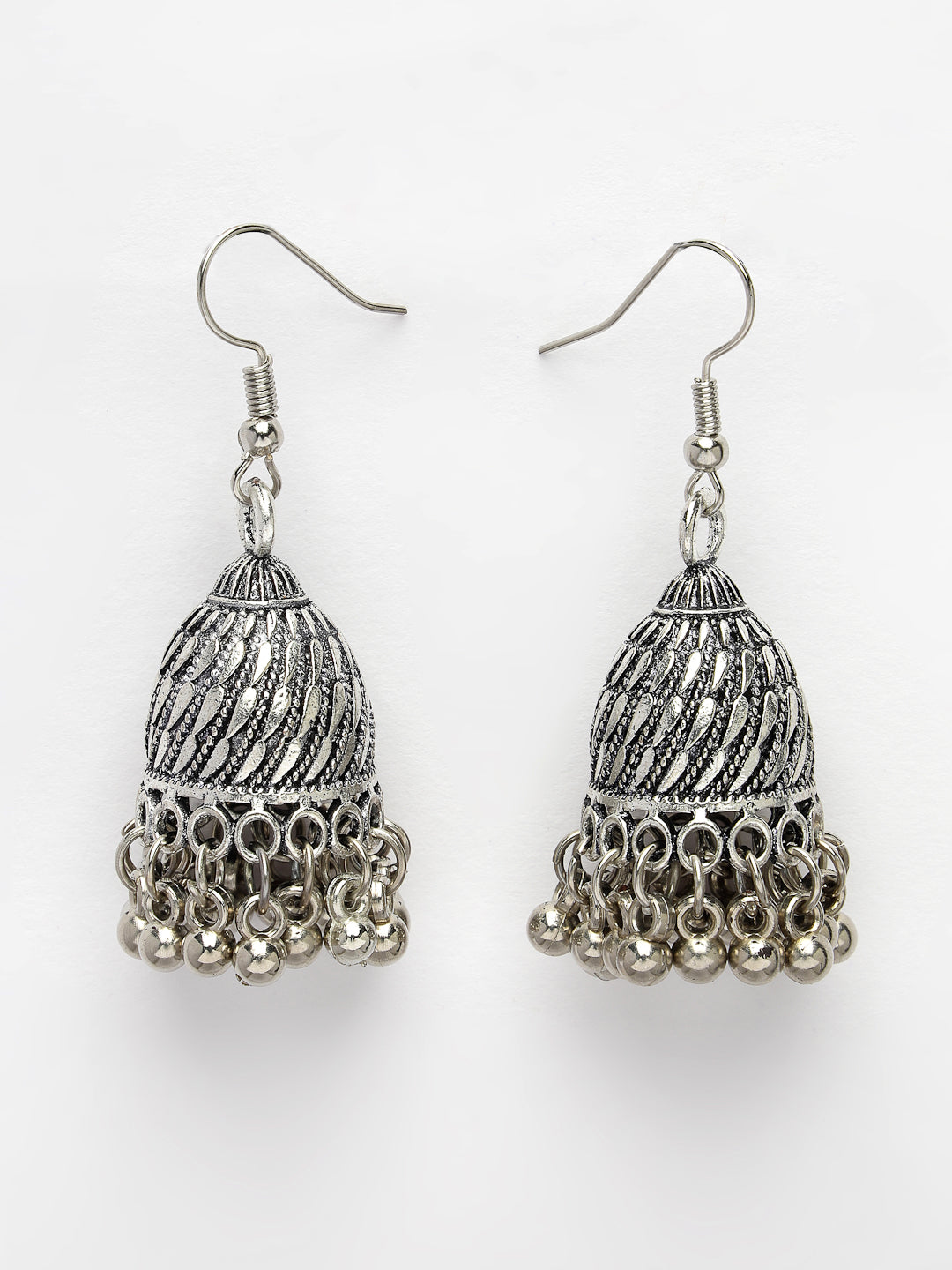 Women's Silver-Toned German Silver Oxidised Dome Shaped Jhumka Earrings