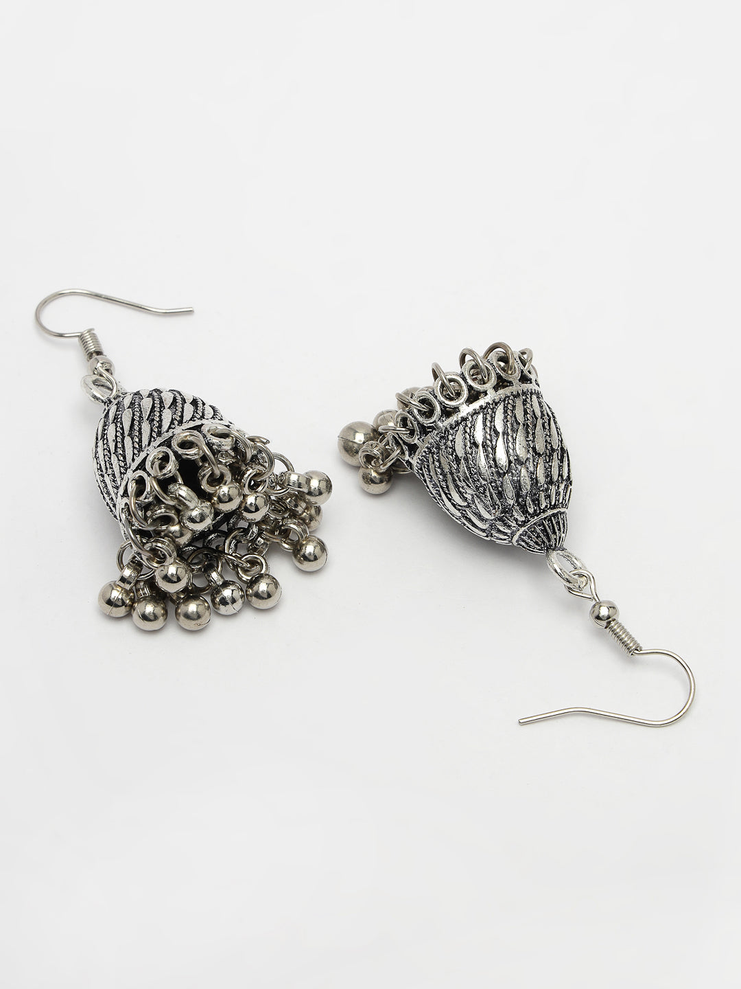Women's Silver-Toned German Silver Oxidised Dome Shaped Jhumka Earrings