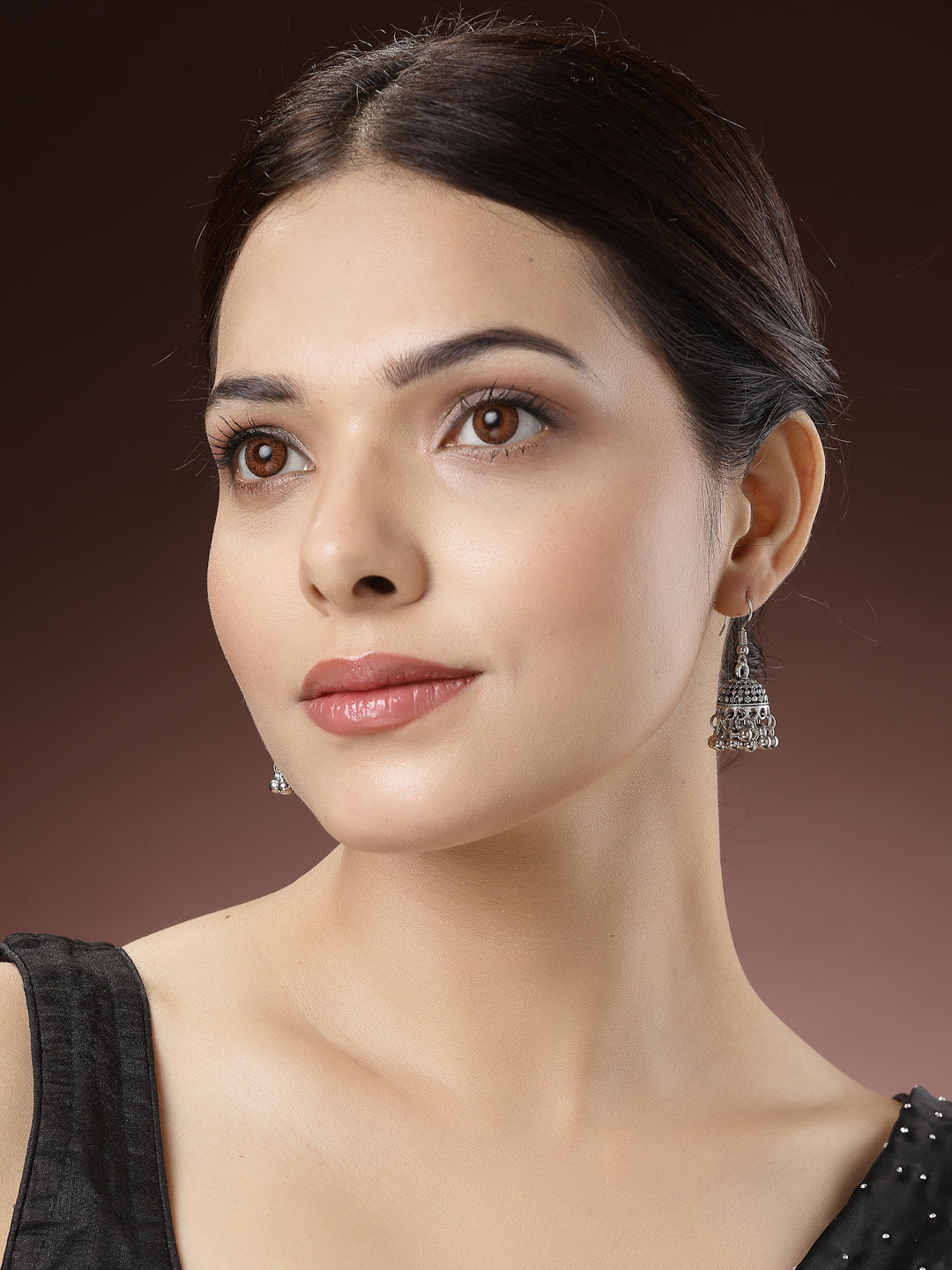 Women's Silver-Toned German Silver Oxidised Dome Shaped Jhumka Earrings