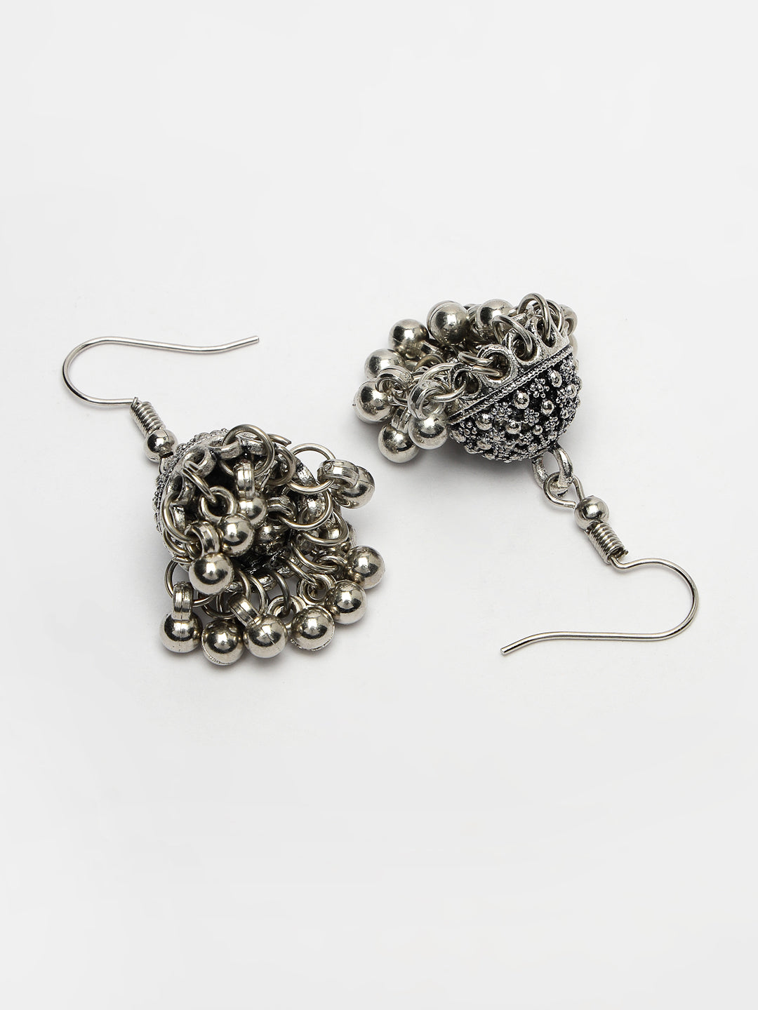 Women's Silver-Toned German Silver Oxidised Dome Shaped Jhumka Earrings