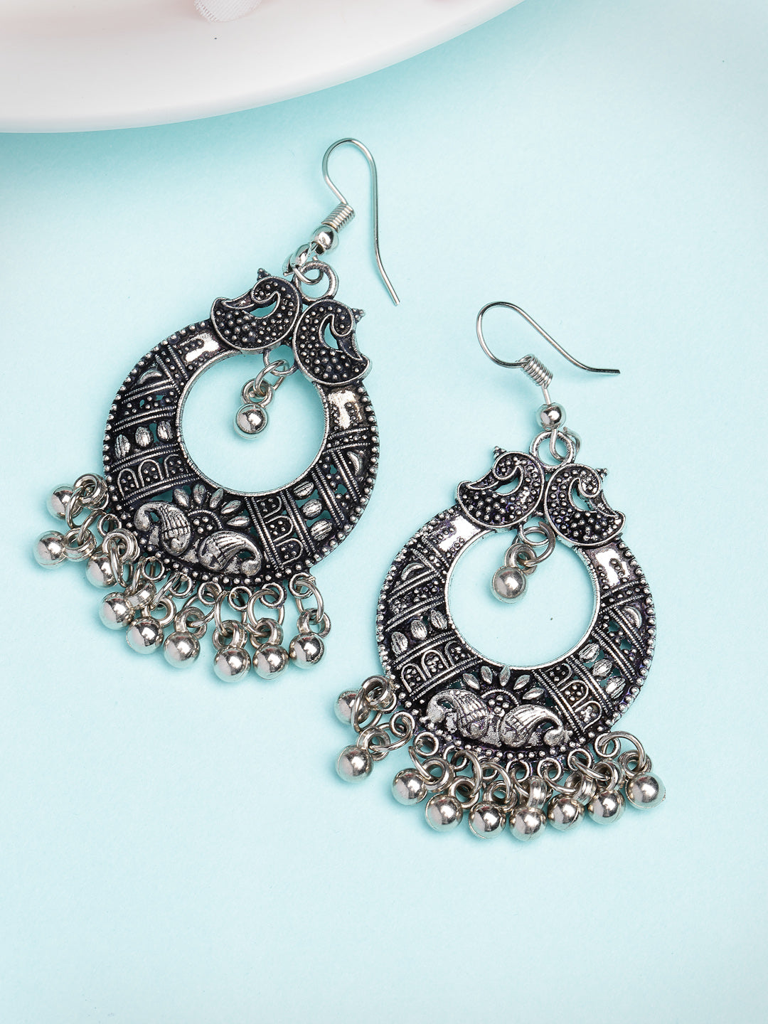 Women's Silver-Plated German Silver Oxidised Chandbali Earrings