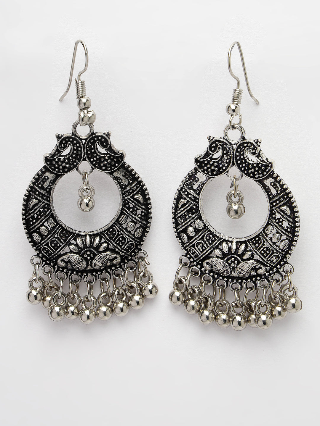 Women's Silver-Plated German Silver Oxidised Chandbali Earrings