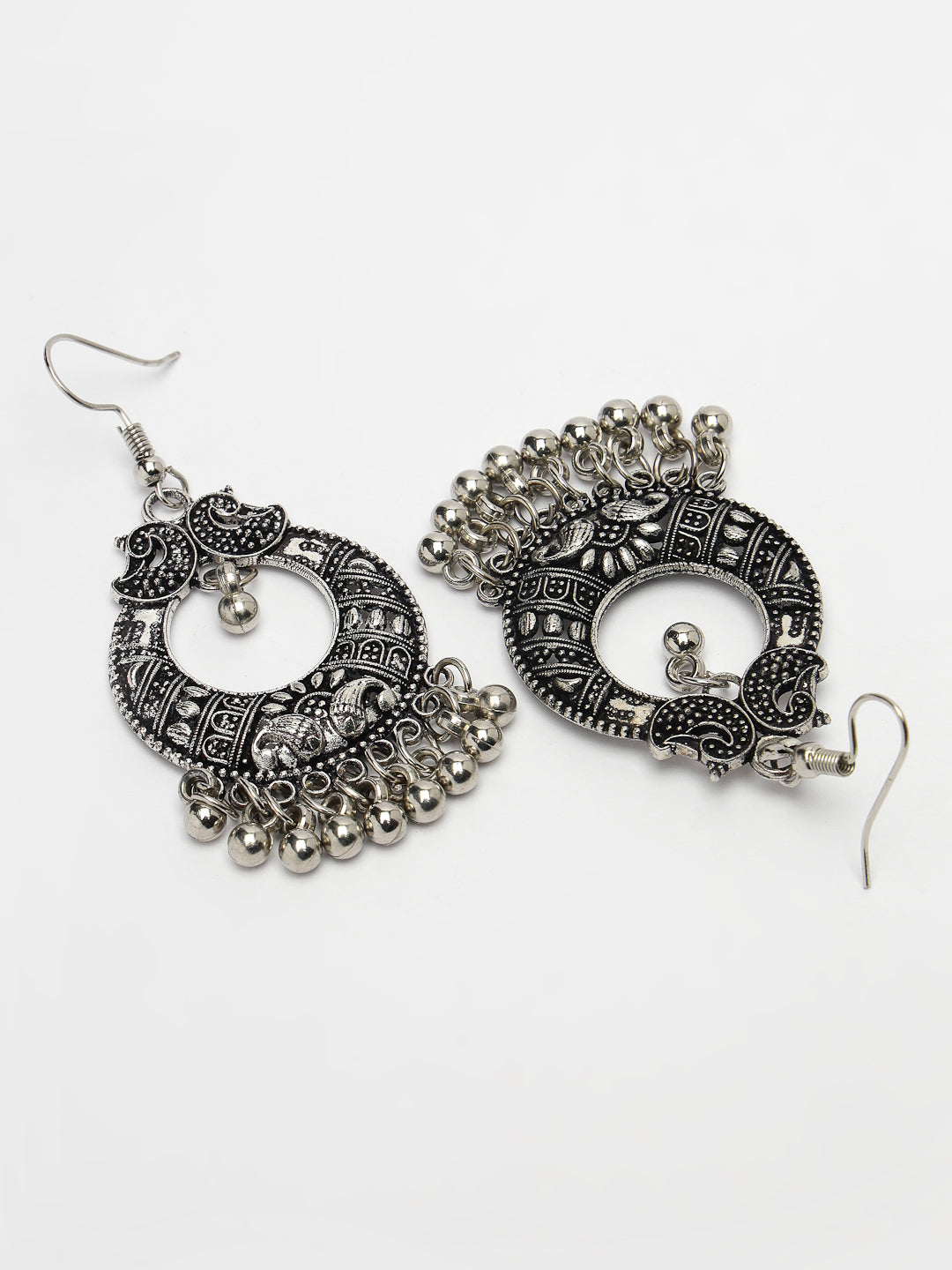 Women's Silver-Plated German Silver Oxidised Chandbali Earrings - Nvr