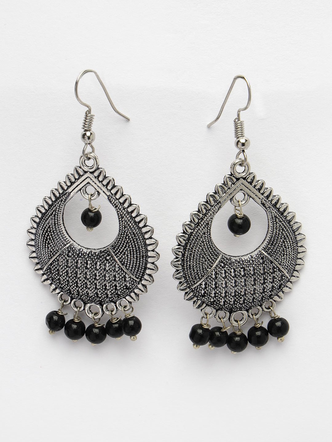 Women's Silver-Plated Artificial Beads German Silver Oxidised Chandbali Earrings