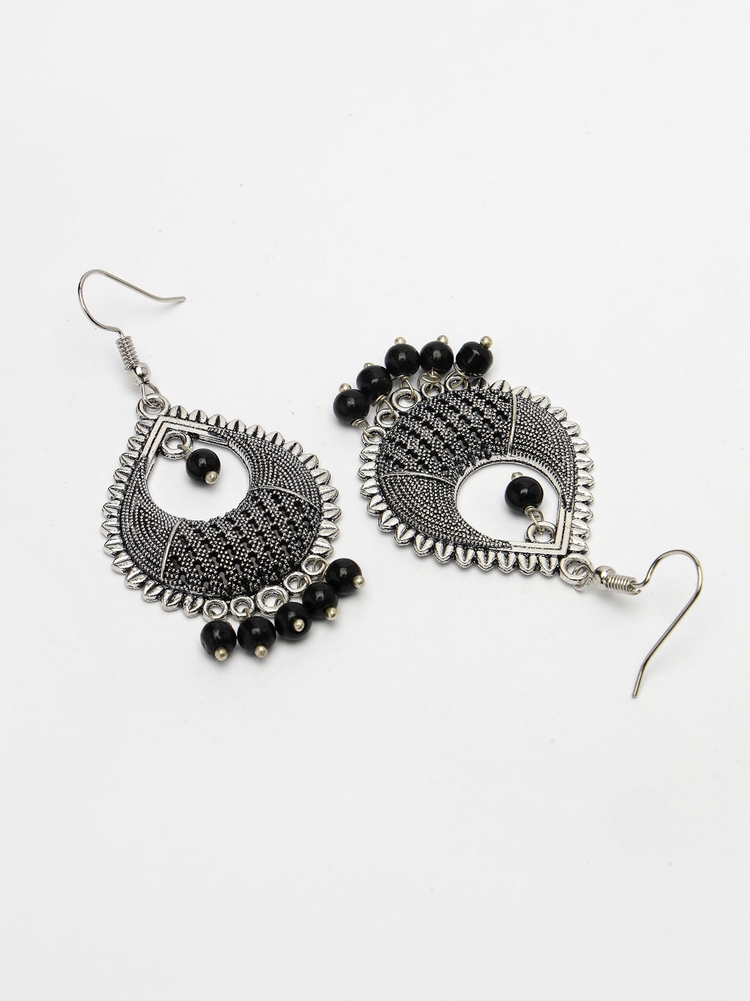 Women's Silver-Plated Artificial Beads German Silver Oxidised Chandbali Earrings
