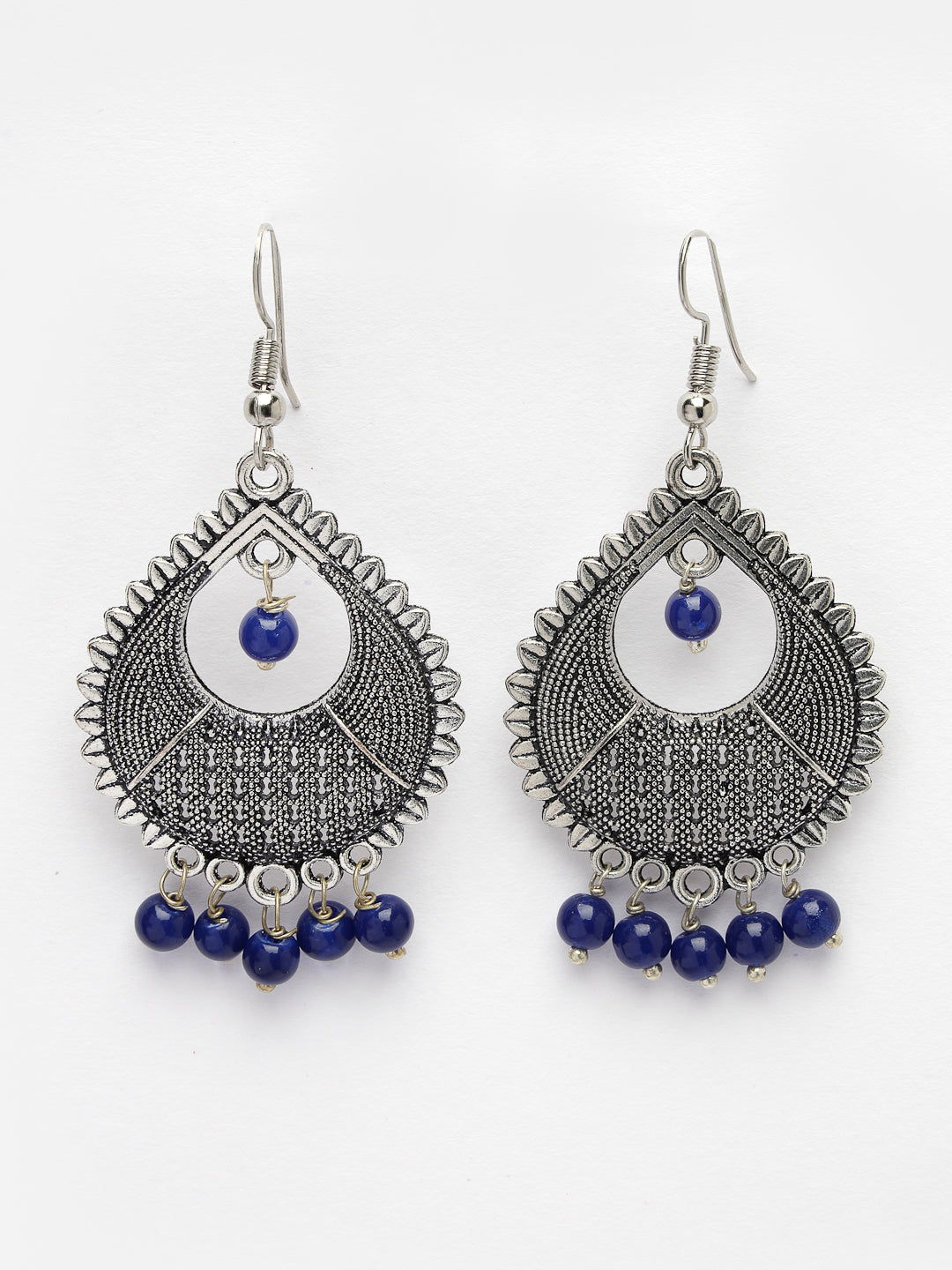 Women's Silver-Plated Artificial Beads German Silver Oxidised Chandbali Earrings