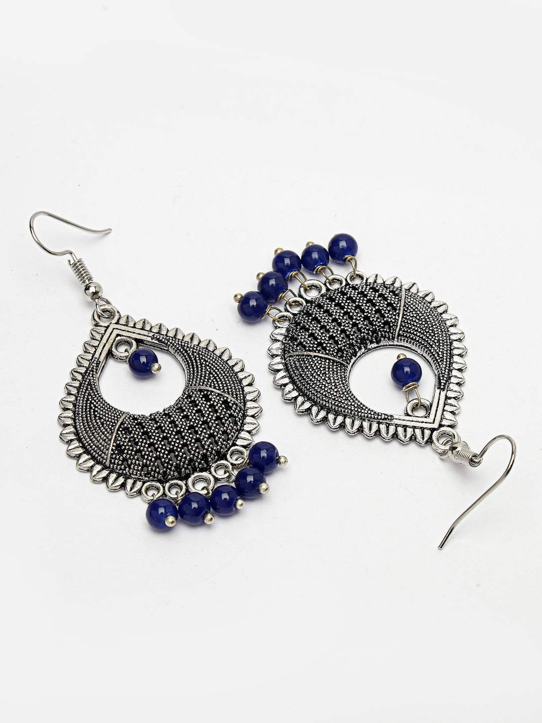 Women's Silver-Plated Artificial Beads German Silver Oxidised Chandbali Earrings