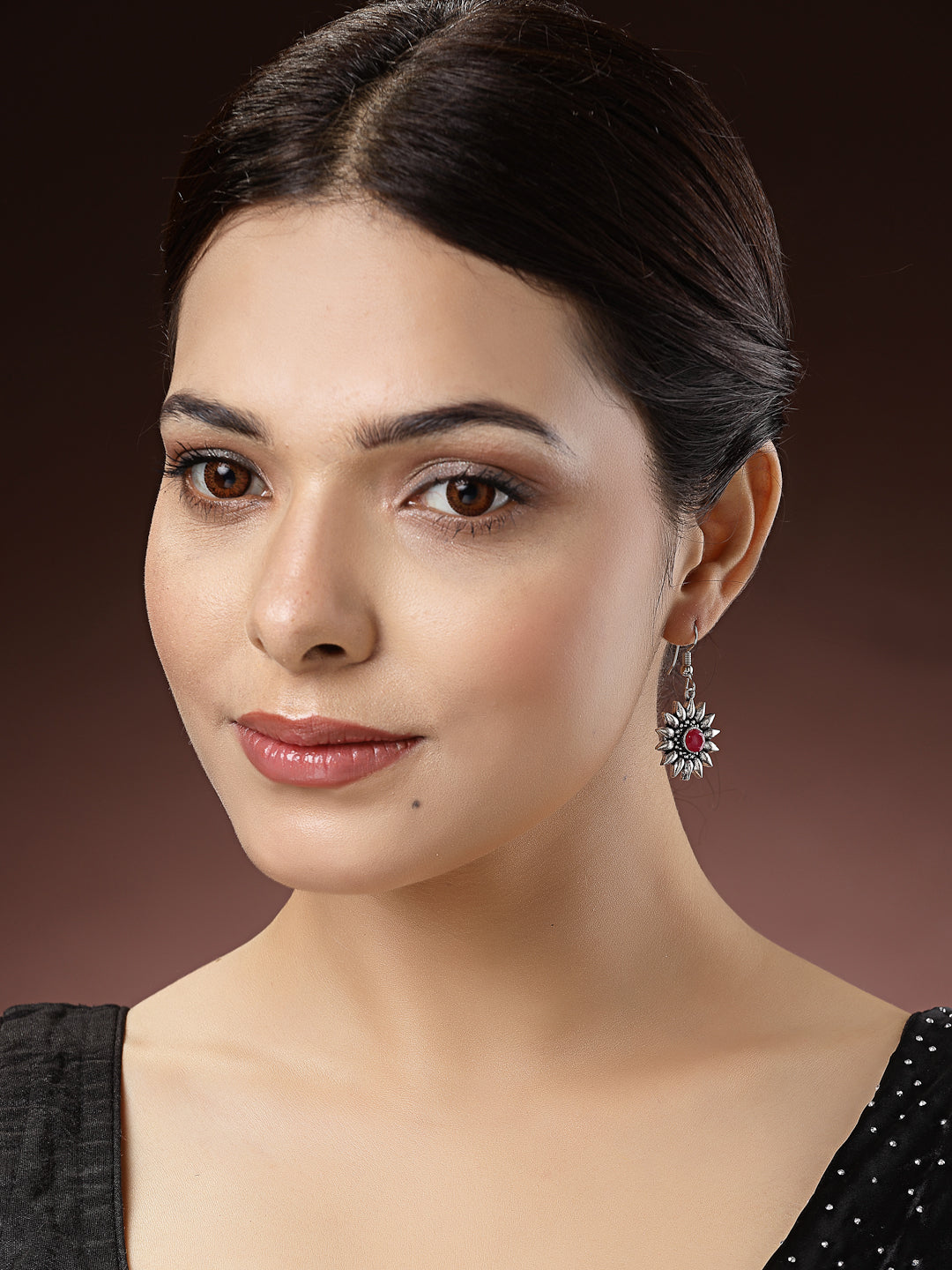 Women's Silver-Toned Artificial Stones German Silver Oxidised Drop Earrings