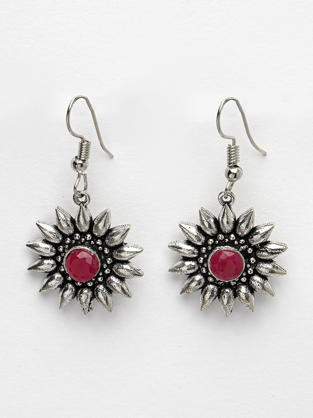 Women's Silver-Toned Artificial Stones German Silver Oxidised Drop Earrings