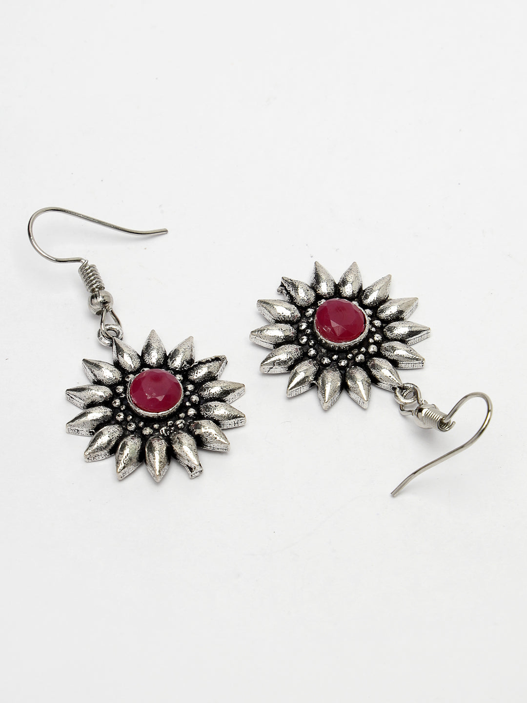Women's Silver-Toned Artificial Stones German Silver Oxidised Drop Earrings