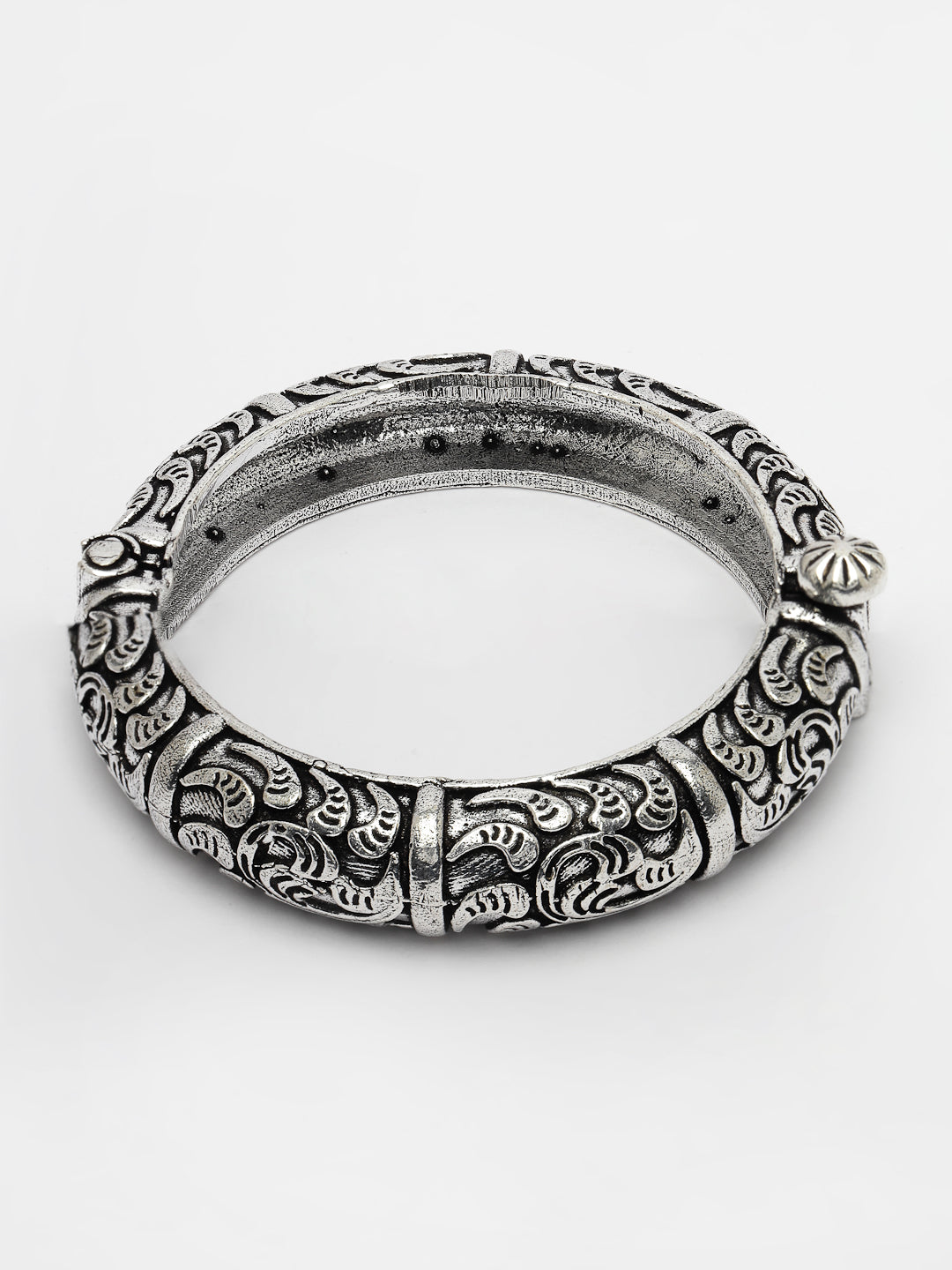 Women's Silver-Toned German Silver Oxidised Kada Bangle