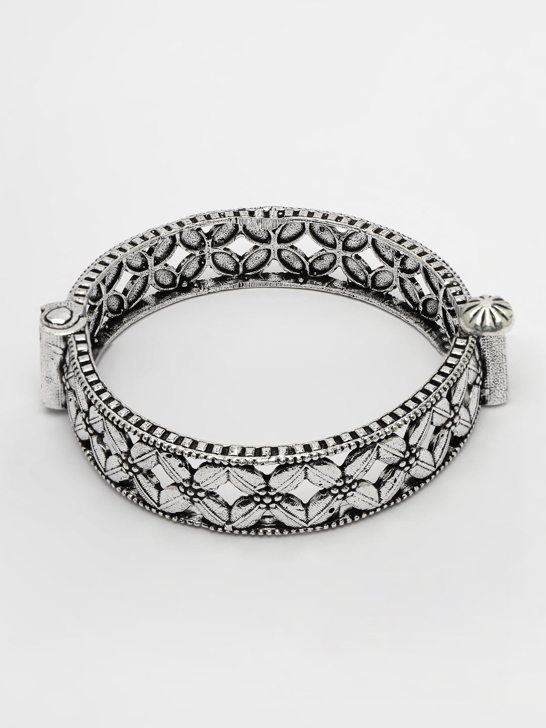 Women's Silver-Toned German Silver Oxidised Kada Bangle - Nvr